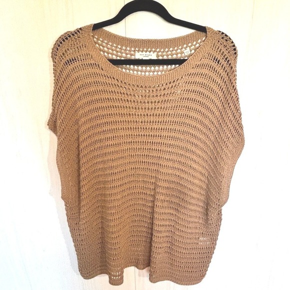 Max Studio London Open-Knit Crochet Top Neutral Tan Boho Linen Blend Size M - Picture 1 of 4